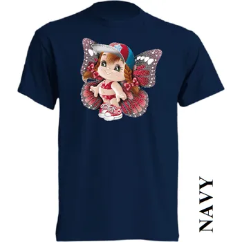 Dívčí tričko detske-levne-bavlnene-tricko-potisk-motylek Barva: Navy - tmavě modrá, velikost: 152