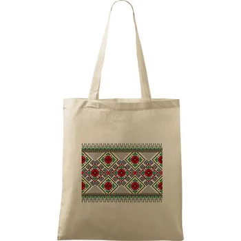 Nákupní taška Ukrajinský vzor - Červeno Zelený - Taška bavlněná - 42 x 38 cm ( Naturální )