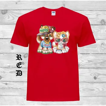 Dívčí tričko detske-levne-bavlnene-tricko-potisk-pejsek-kocka-street-style Barva: Red - červená, velikost: 152