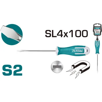 Šroubovák TOTAL Šroubovák plochý 4x100mm, industrial (THT264100)