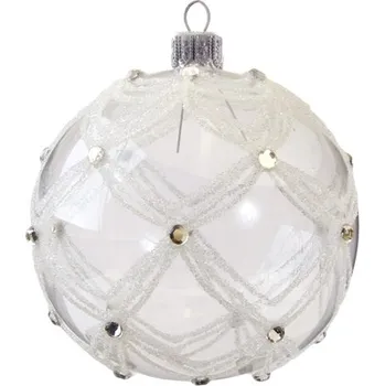 Skleněná baňka čirá dekor záclonky