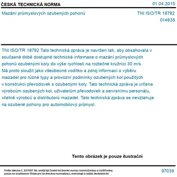 TNI ISO/TR 18792 - Mazání průmyslových ozubených pohonů - Tisk
