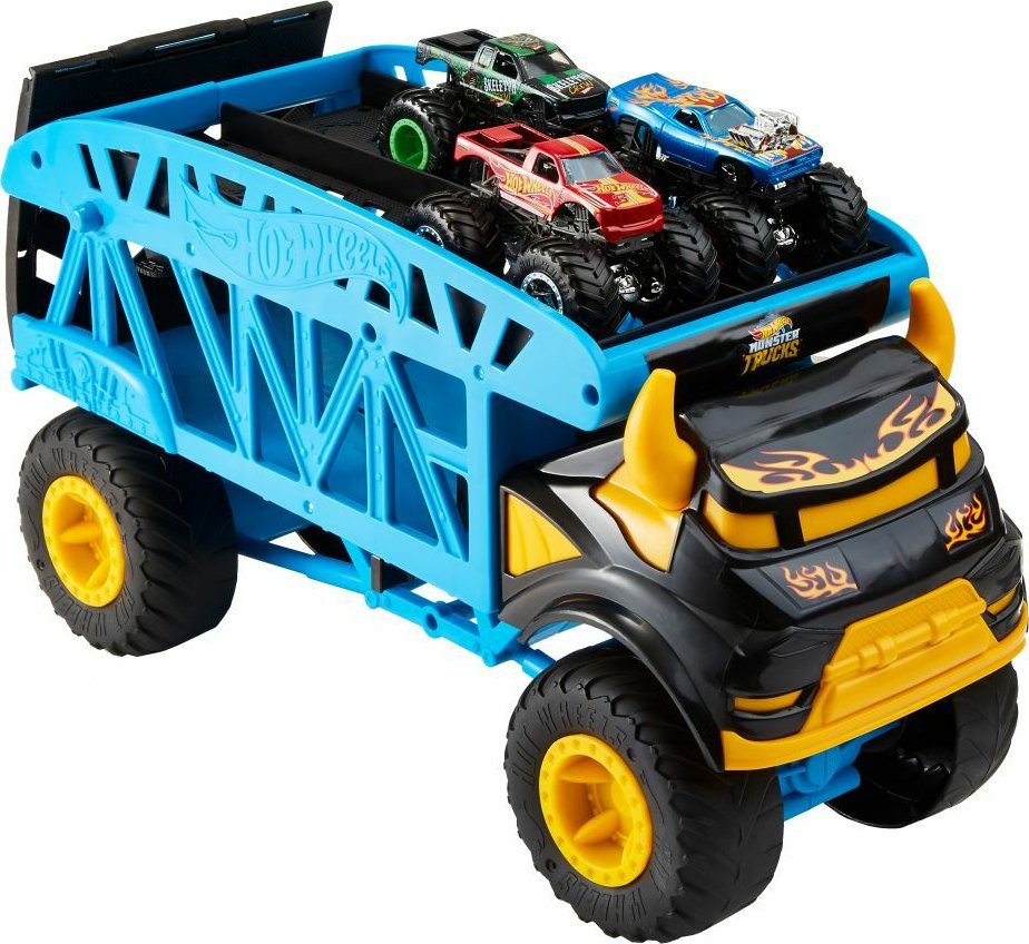 foto Autíčko Mattel Hot Wheels Monster Trucks přeprava trucků a 3 ks aut