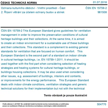 ČSN EN 15759-2 - Ochrana kulturního dědictví - Vnitřní prostředí - Část 2: Řízení větrání za účelem ochrany budov a sbírek - Tisk