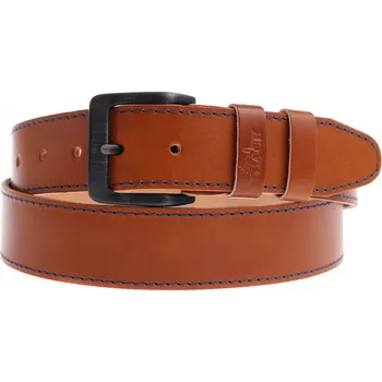 Opasek Pánský kožený opasek Black Hand 006-70 koňakově hnědý s modrým štepováním Velikost = obvod pasu (cm): 105 cm