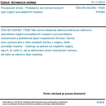 ČSN EN ISO/IEC 17020 - Posuzování shody - Požadavky pro činnost různých typů orgánů provádějících inspekci - Tisk