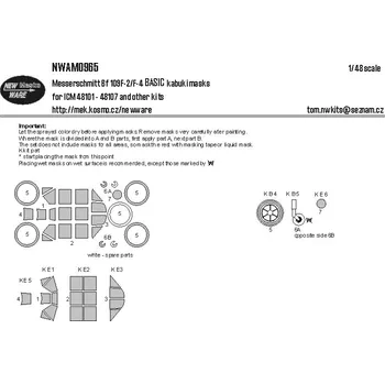 Plastikový model New Ware 1/48 Mask Bf 109F-2/F-4 BASIC (ICM 48102-107)