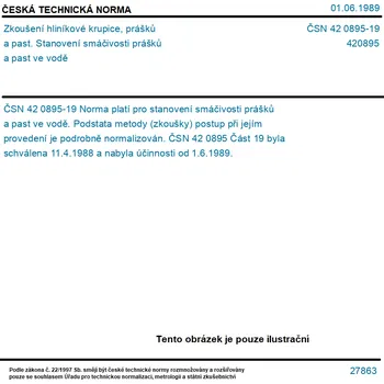 ČSN 42 0895-19 - Zkoušení hliníkové krupice, prášků a past. Stanovení smáčivosti prášků a past ve vodě - Tisk