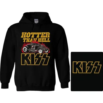 Pánské oblečení import Německo mikina s kapucí Kiss - Hotter Than Hell černá