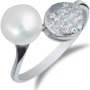 Prsten Stylový stříbrný prsten s říční perlou a zirkony - Meucci SMP09R Velikost: 54