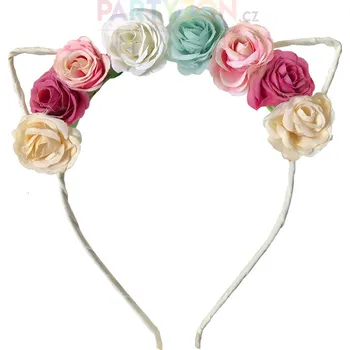 Karnevalový doplněk Čelenka kočičí uši s květinami