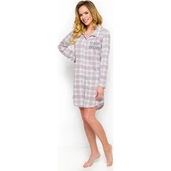Dámská noční košile Taro, dámská propínací noční košile 1191-Dalia, dlouhý rukáv, smetanová, vel. S