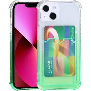 Dvoubarevný transparentní kryt s kapsou na kartu pro iPhone 13 - zelený