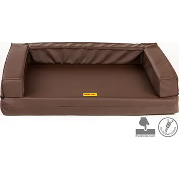 Pelíšek pro psa Ortopedický pelíšek, 5 velikostí, polstrovaný okraj 10cm vysoká paměťová pěna, hnědá eko kůže 70x52cm, vnitřní velikost 50x42cm