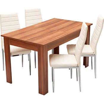 Jídelní set Rozkládací jídelní set 4416 ořech s 4 koženkovými židlemi