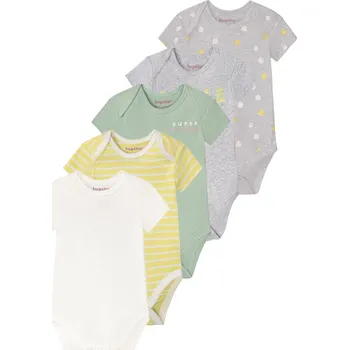Kojenecký body lupilu® Dívčí body s krátkými rukávy BIO, 5 kusů (74/80, šedá/žlutá/mintová)