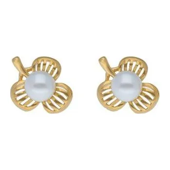 Náušnice Doria Náušnice z oceli zlaté lístky s perličkami C291