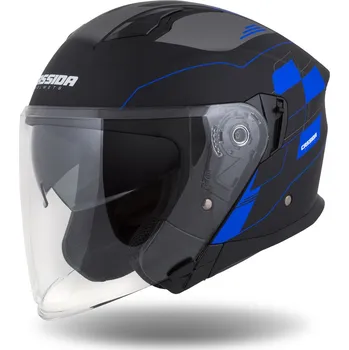 Helma na motorku Přilba Jet Tech RoxoR, CASSIDA (černá matná/modrá/šedá/bílá) (Velikost: XS (53 až 54 cm))