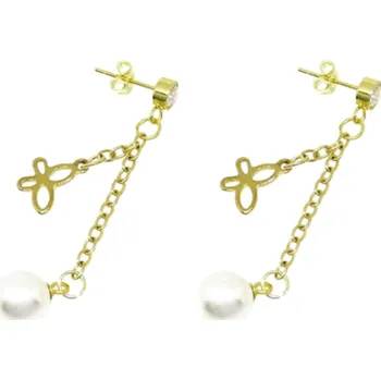 Náušnice Doria Náušnice visací zlaté motýli s perličkami C056