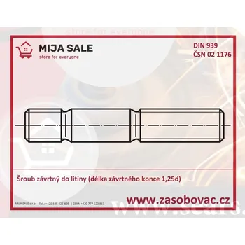 Šroub M 6x 25 -DIN 939 - 8.8 - Šroub závrtný do litiny (délka závrtného konce 1,25d)