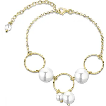 Náramek Stříbrný pozlacený náramek bílý perlový Satellite BFG5810W White Pearl