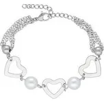 Doria Náramek SRDCE s perličkami stříbrný z oceli N327