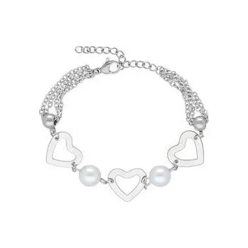 Náramek Doria Náramek SRDCE s perličkami stříbrný z oceli N327