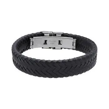 Náramek Doria Náramek proplétaný černý z kůže a oceli B396