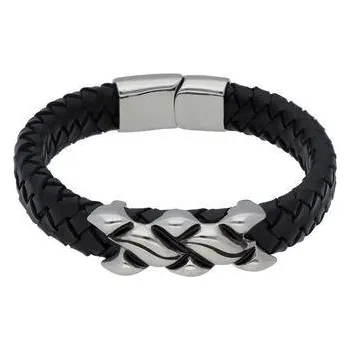 Náramek Doria Náramek motorkářský černý z kůže a oceli B372