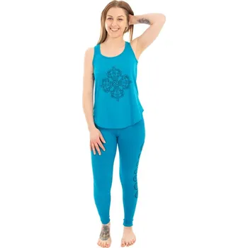 Bavlněné oblečení na jógu Dvojité dordže a Čakry - modrý top a legíny, SITTAR - set top + legíny S/M