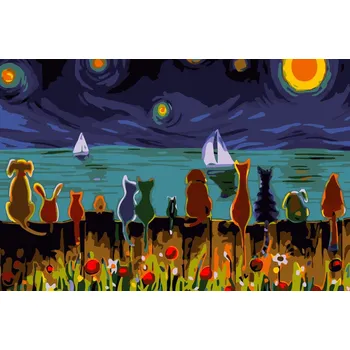 Malování podle čísel s rámem "Zvířátka na plotě" 50x40cm