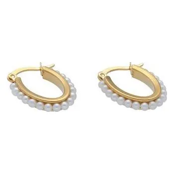 Náušnice Doria Náušnice kruhy zlaté z oceli s perličkami C175