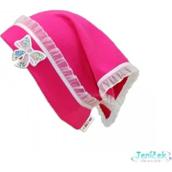 Kojenecká čepice BABY NELLYS LETNÍ, JARNÍ ŠÁTEK S MAŠLIČKOU A VOLÁNKEM - TM. RŮŽOVÁ
