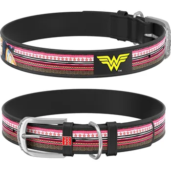 Obojek pro psa WAU DOG Kožený obojek Wonderwoman DC COMICS černý Obvod krku:: 18-24 cm, šířka 9 mm