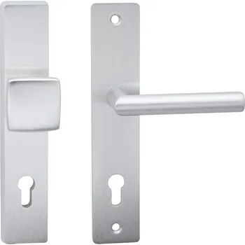 Dveřní kování COBRA BEZP.K. TOWER H S KLIKOU VISION Provedení: PZ LI/RE (klika oboustranná/koule), Povrch: F1 - stříbrný elox, Rozteč: 92 mm