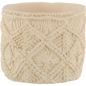 Květináč Béžový cementový květináč s drhaným vzorem Ibiza Macramé - Ø16*13 cm