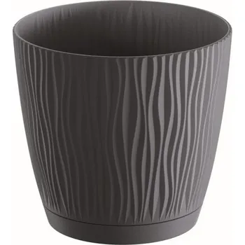 Květináč Květináč Sandy s miskou antracit, varianta 12,9 cm