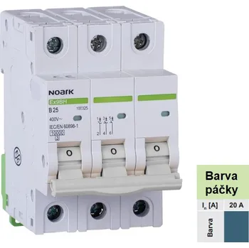 Jistič Noark 100504 Ex9BH 3P D20 Instalační jistič 10 kA, charakteristika D, 20 A, 3pól (Ex9BH 3P D20)