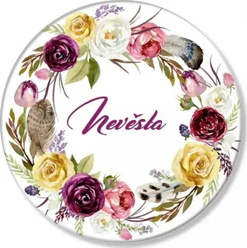 Svatební dekorace Placka - malá 44 mm - něvěsta boho styl - 1 ks