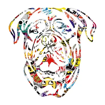 Polep vozidla SAMOLEPKA Pes 166 levá doga (83 - Sticker bomb) NA AUTO, NÁLEPKA, FÓLIE, POLEP, TUNING, VLASTNÍ TEXT, TISK, AUTOSAMOLEPKY.cz, POLEPY, OBRÁZEK, LOGO, SAMOLEPKY