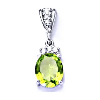 Přívěsek Stříbrný přívěsek, přírodní olivín, čiré zirkony, přívěšek ze stříbra, P 1497/2