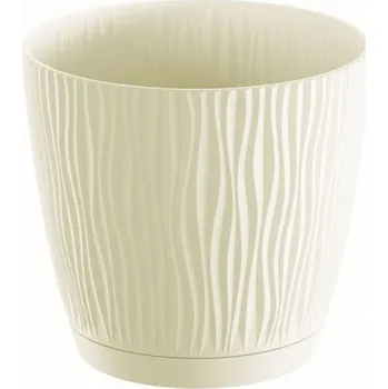 Květináč Sandy s miskou krémový, varianta 16,8 cm