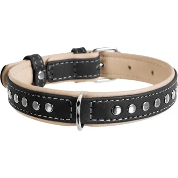 Obojek pro psa WAU DOG Plochý kožený obojek Soft černo béžový vybíjan Obvod krku: 30-39cm, šířka: 20mm