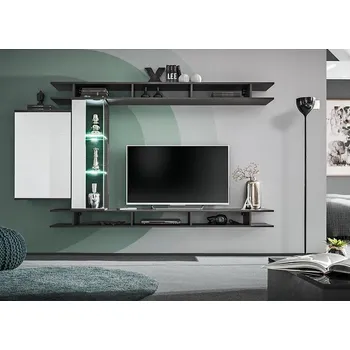 Obývací stěna Obývací Stěna Game 230cm Grafit / Bílý Lesk