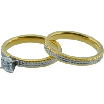 Prsten Doria Prsteny (set) z oceli zlaté s kamínkem M086 Velikosť: 59 / 60