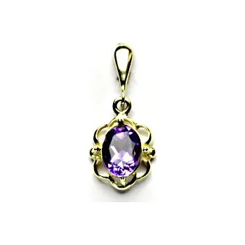 Přívěsek Zlatý přívěsek, přírodní tmavý ametyst, žluté zlato, P 1140/22 (ametyst 8x6 mm)