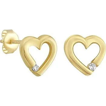 Náušnice Zlaté náušnice srdíčka na puzetu se zirkony QRG100S