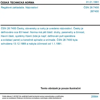 ČSN 26 7400 - Regálové zakladače. Názvosloví - Tisk