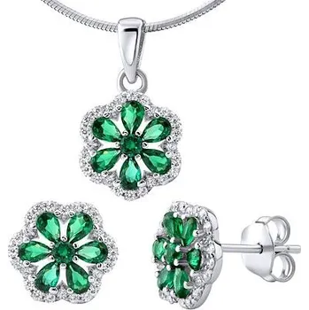 Souprava šperků Stříbrný set šperků - náušnice a přívěsek se syntetickým smaragdem JJJS1353E