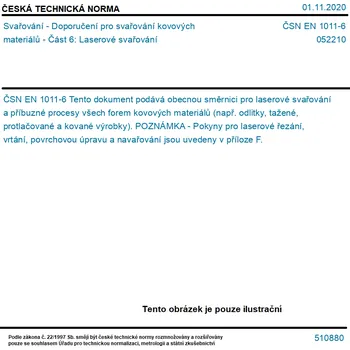 Příslušenství ke svářečce ČSN EN 1011-6 - Svařování - Doporučení pro svařování kovových materiálů - Část 6: Laserové svařování - Tisk